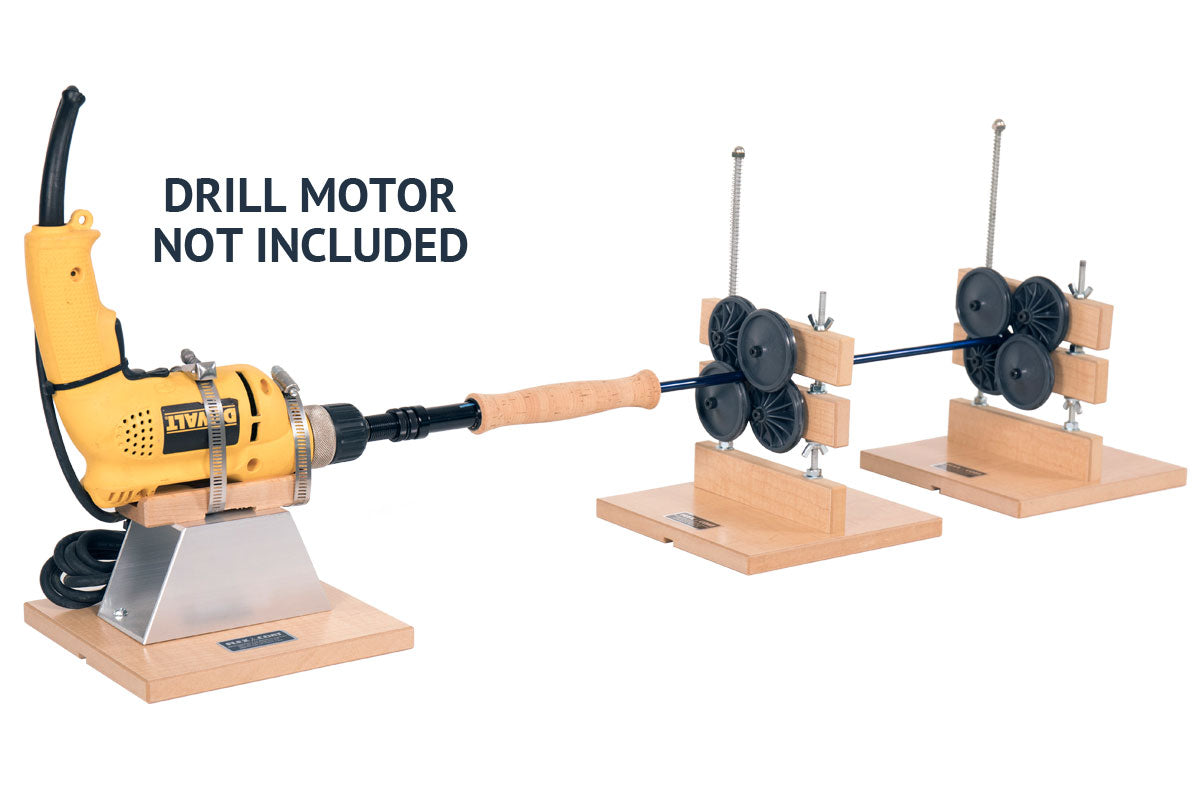 Flex Coat Cork Lathe Set Up - Drill Stand with 2 Roller Supports